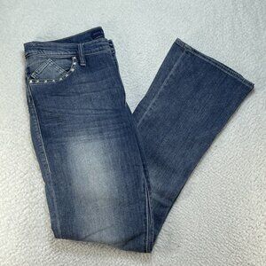 Rock & Republic Kasandra Bootcut Size 12 Mid Rise Blue Emrboidered Jeans 33x32
